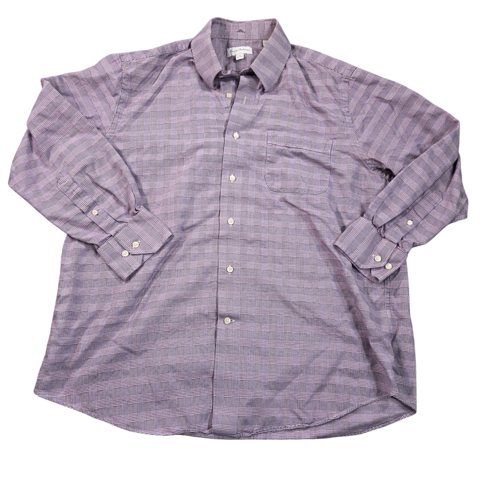 Tommy Bahama Shirt Mens 16.5 32-33 Purple Plaid Long Sleeve Button Down